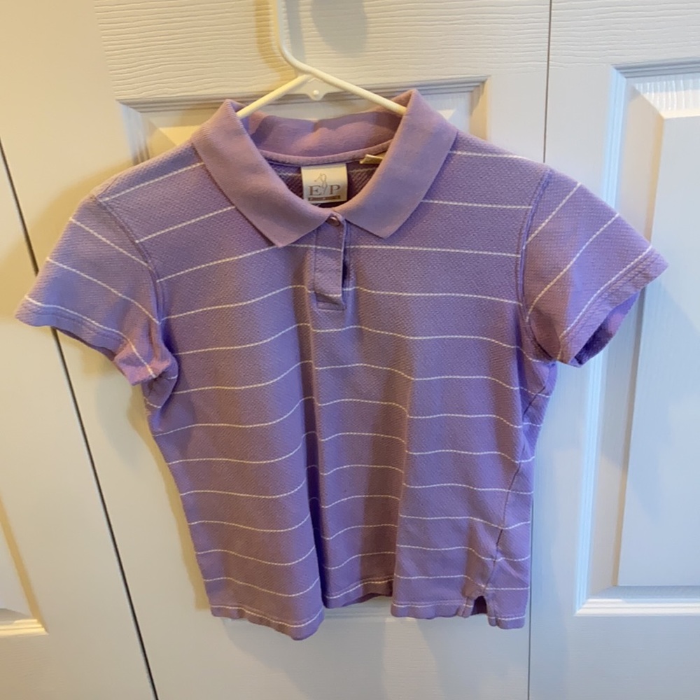 EP Pro Women’s Purple and White Stripe Short-Sleeve Polo Shirt S